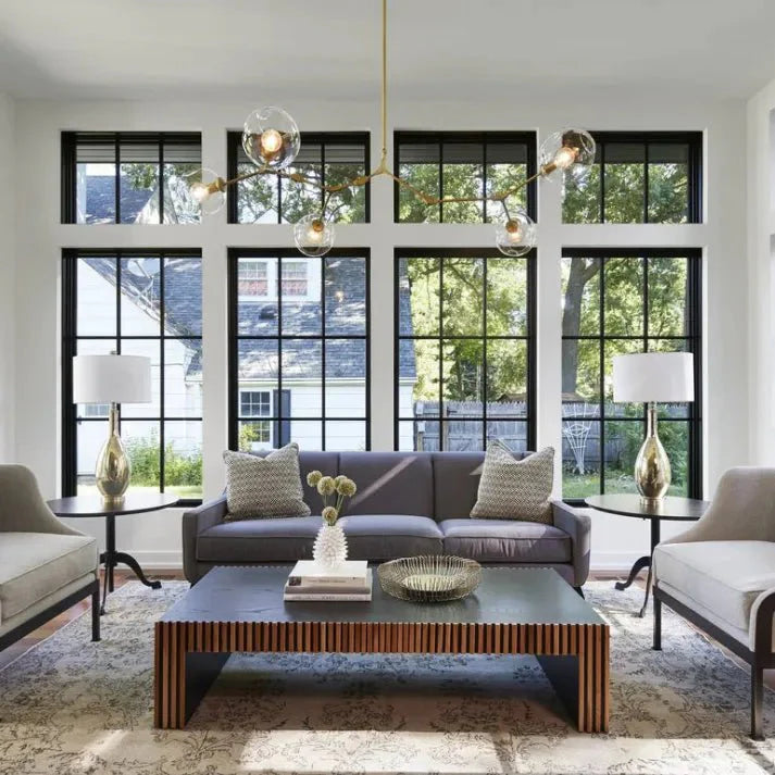 Sputnik Deckenleuchte aus Glas mit verzweigten Armen und Blasenglas-Kugeln für Wohn- und Esszimmer