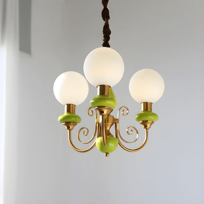 Onyx Kronleuchter mit grünen Glaselementen und verstellbarer Aufhängung