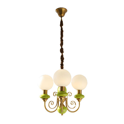 Onyx Kronleuchter mit grünen Glaselementen und verstellbarer Aufhängung