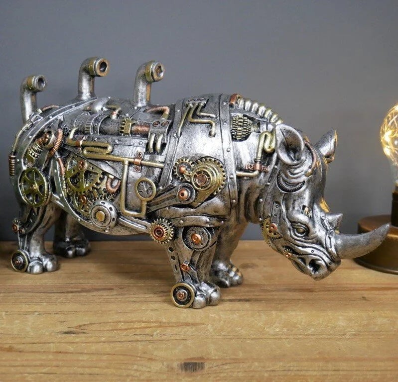 Mechanische Tierfigur im Steampunk-Design aus Kunstharz – Dekorative Skulptur für Zuhause oder Büro