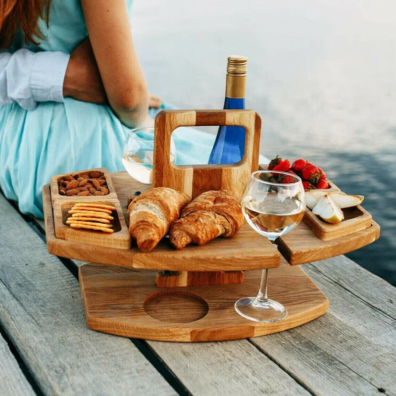 Klapptisch aus Holz für Wein und Snacks – tragbar für Picknick, Garten und Strand