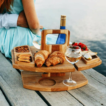 Klapptisch aus Holz für Wein und Snacks – tragbar für Picknick, Garten und Strand