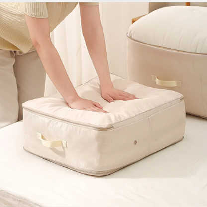 Vakuumfreie Kompressions-Aufbewahrungstasche mit Doppelkammer-System für Kleidung und Bettwaren