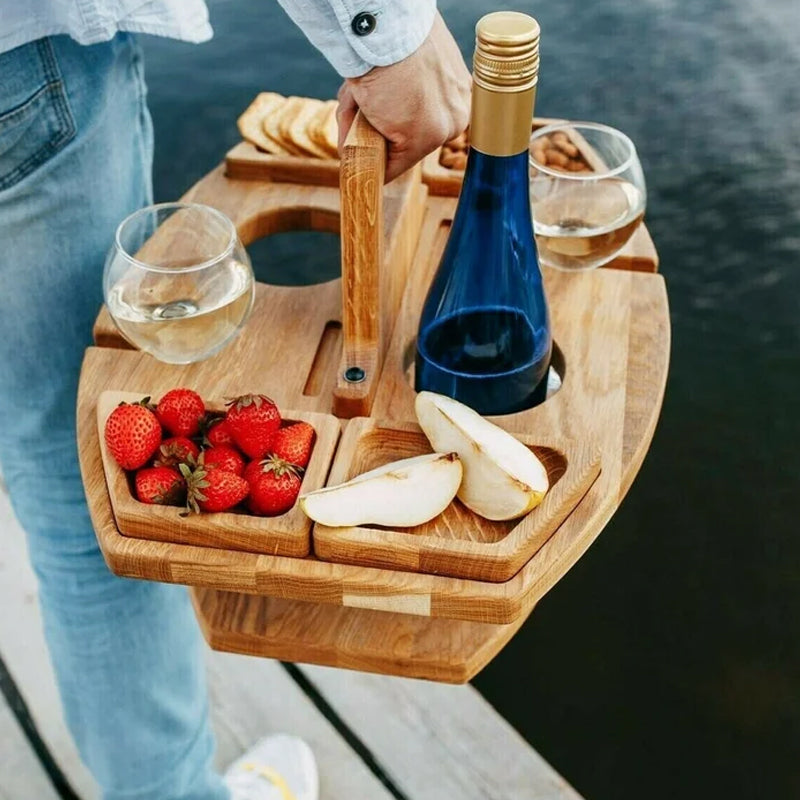 Klapptisch aus Holz für Wein und Snacks – tragbar für Picknick, Garten und Strand