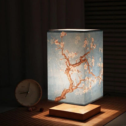 Tischlampe im Japandi-Stil mit Bambus und Stoffschirm für Wohnzimmer, Schlafzimmer und Büro