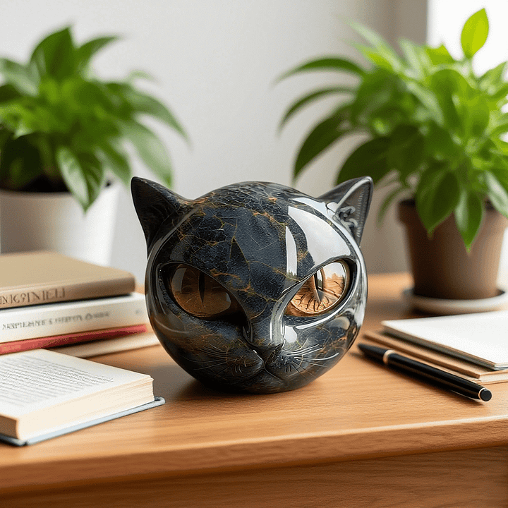Dekorative Skulptur im Katzenkopf-Design, 8 cm hoch, für Regal, Tisch oder Konsole