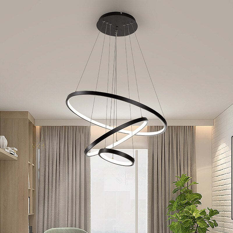 Moderne LED-Hängelampe mit 3 Ringen und Fernbedienung für Wohn- und Esszimmer