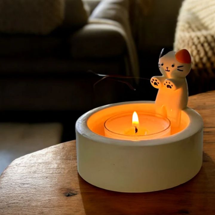Katzen-Kerzenhalter aus Metall für stilvolle Wohnraumdekoration