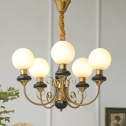 Onyx Kronleuchter mit grünen Glaselementen und verstellbarer Aufhängung