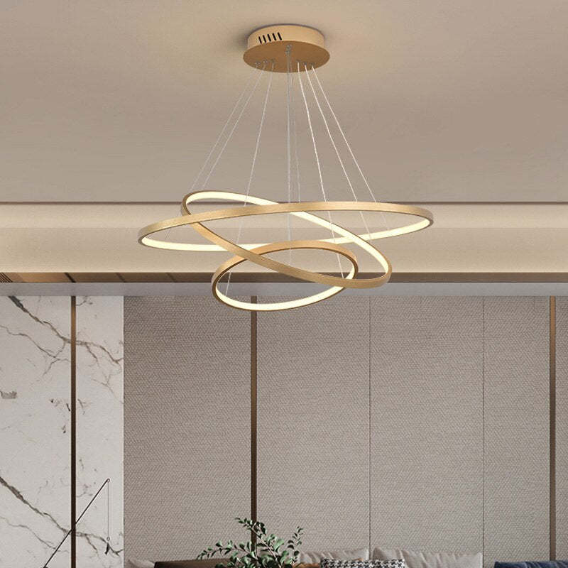Moderne LED-Hängelampe mit 3 Ringen und Fernbedienung für Wohn- und Esszimmer
