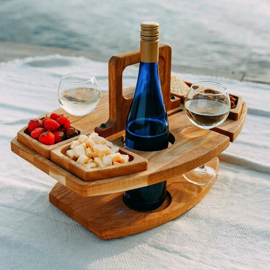 Klapptisch aus Holz für Wein und Snacks – tragbar für Picknick, Garten und Strand