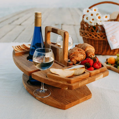 Klapptisch aus Holz für Wein und Snacks – tragbar für Picknick, Garten und Strand