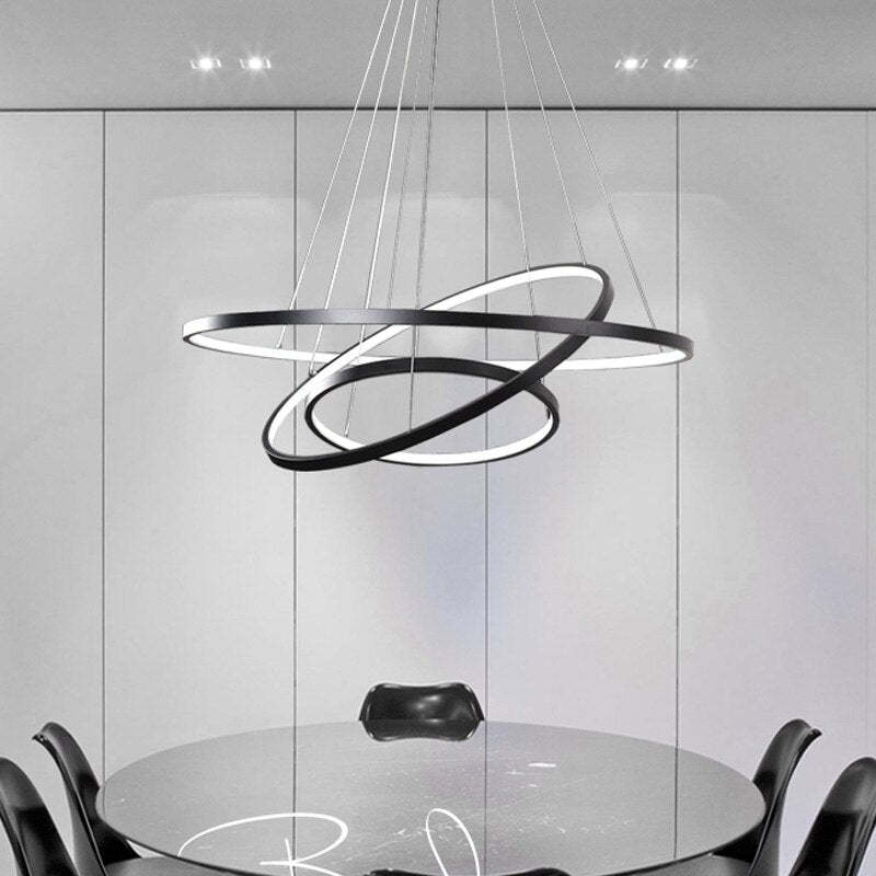 Moderne LED-Hängelampe mit 3 Ringen und Fernbedienung für Wohn- und Esszimmer