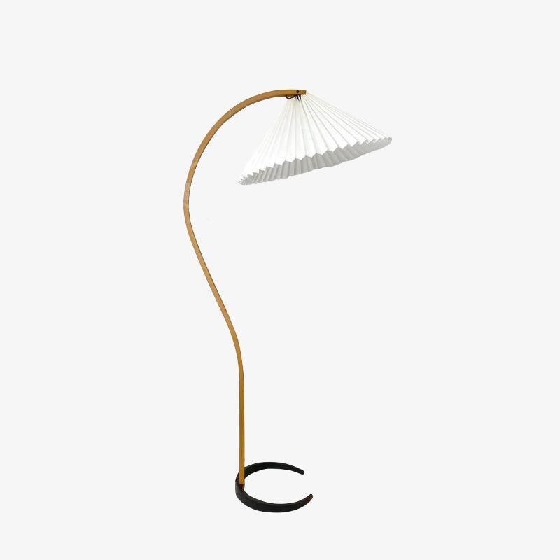 Stehlampe aus Holz und Metall mit Leinenlampenschirm für Wohnräume