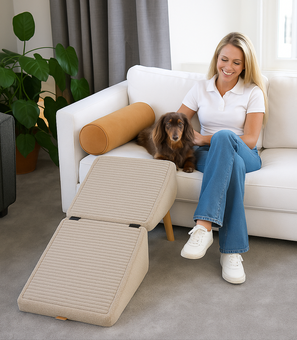 Hunde-Pouf-Rampe mit rutschfester Oberfläche und stabiler Holzkonstruktion für Sofa und Bett