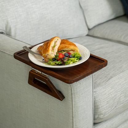 Sofa-Armlehnen-Tisch mit rutschfester Gummigriff-Unterlage für Getränke & Snacks – 4 Farben (Natur, Schwarz, Braun, Weiß)