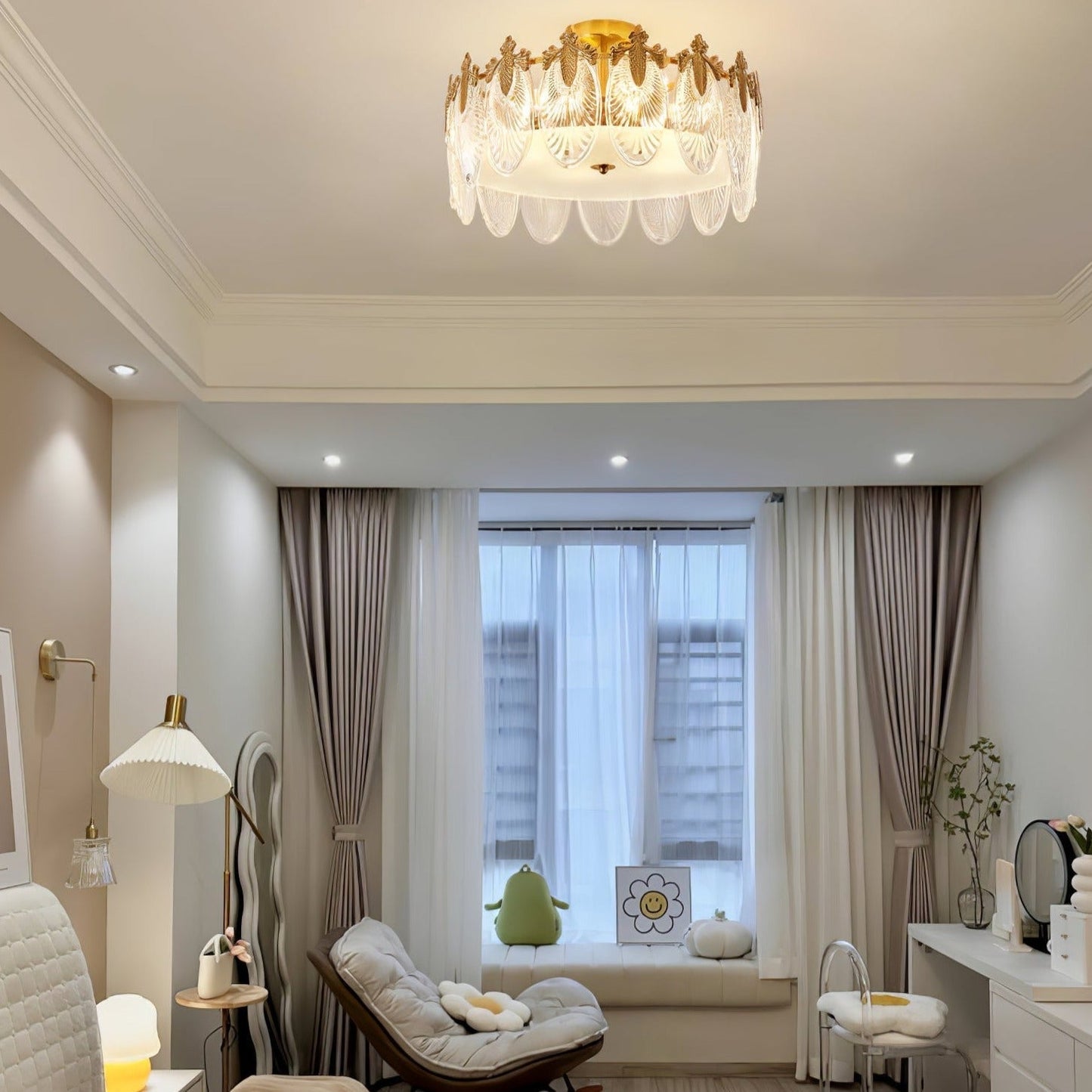 Runde Glas-Kronleuchter mit Metallrahmen für Wohnzimmer und Esszimmer