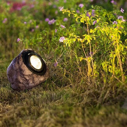 Solar-LED-Gartenlampe in Steinoptik mit verstellbarem Lampenkopf für Außenbereiche