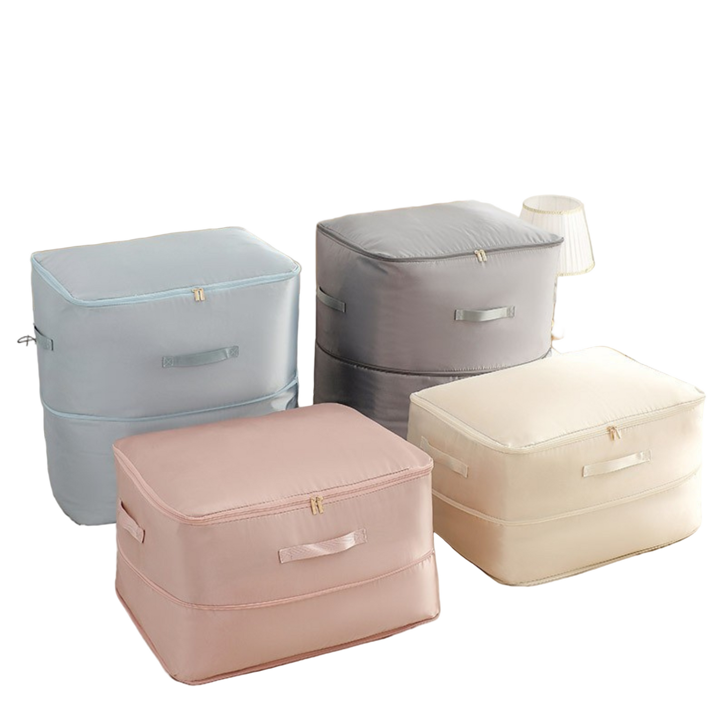 Vakuumfreie Kompressions-Aufbewahrungstasche mit Doppelkammer-System für Kleidung und Bettwaren