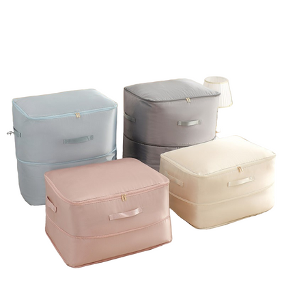 Vakuumfreie Kompressions-Aufbewahrungstasche mit Doppelkammer-System für Kleidung und Bettwaren