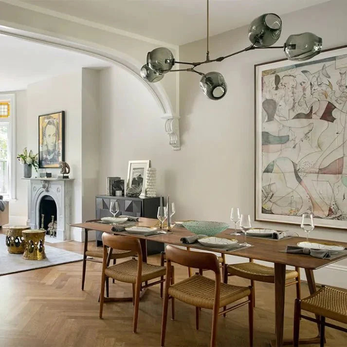 Sputnik Deckenleuchte aus Glas mit verzweigten Armen und Blasenglas-Kugeln für Wohn- und Esszimmer