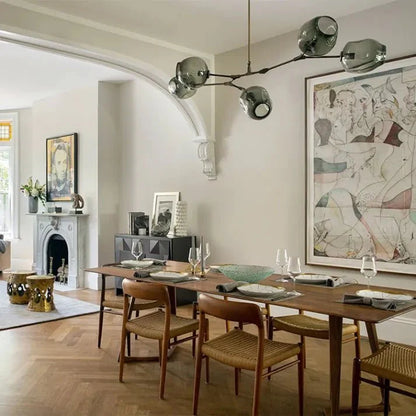 Sputnik Deckenleuchte aus Glas mit verzweigten Armen und Blasenglas-Kugeln für Wohn- und Esszimmer