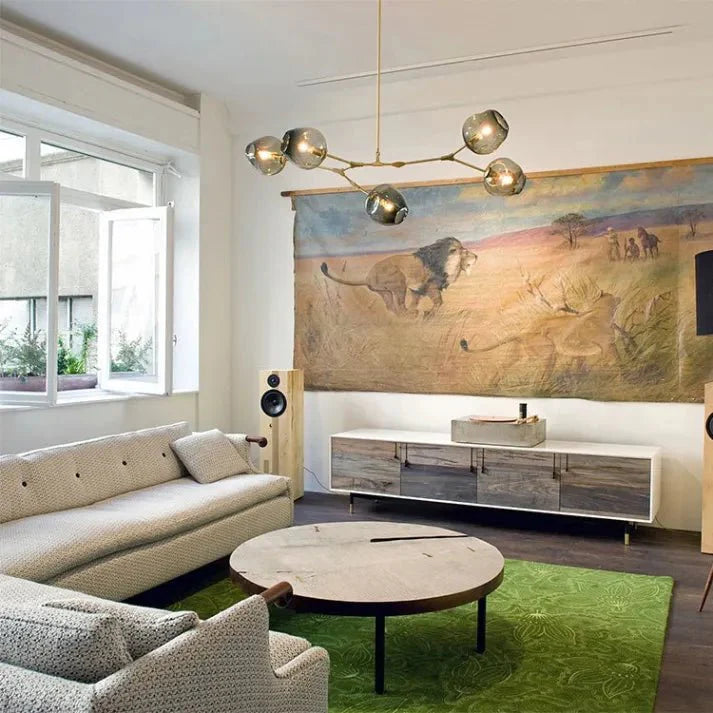 Sputnik Deckenleuchte aus Glas mit verzweigten Armen und Blasenglas-Kugeln für Wohn- und Esszimmer