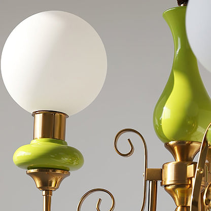 Onyx Kronleuchter mit grünen Glaselementen und verstellbarer Aufhängung