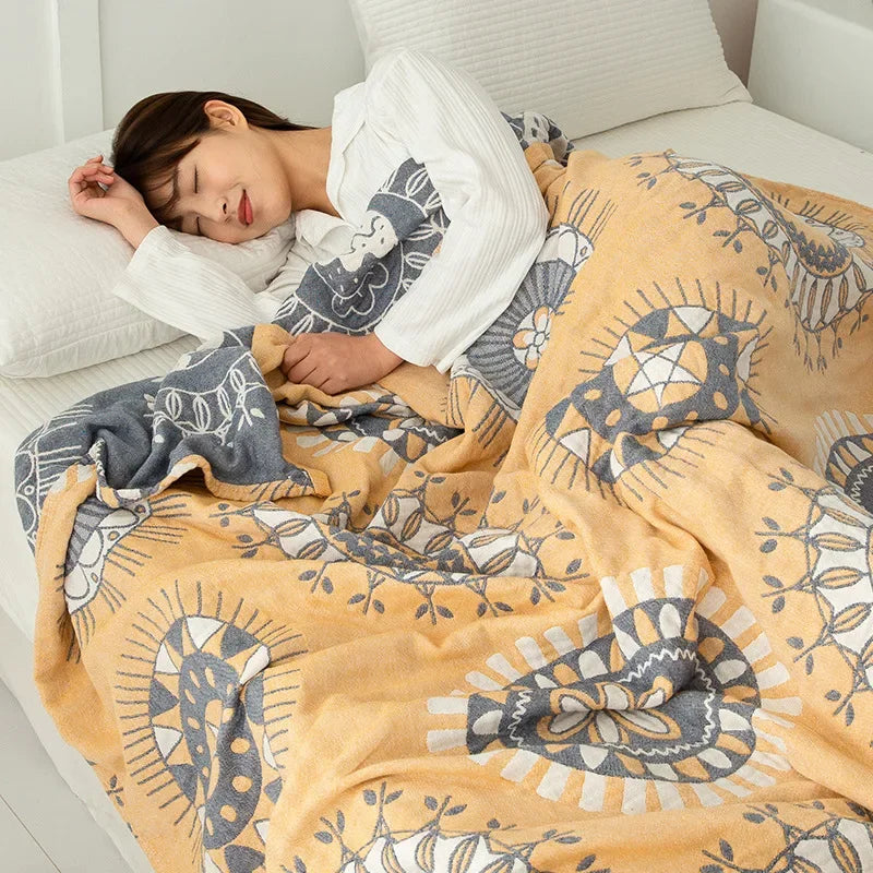 Baumwoll-Gaze Wohndecke mit geometrischem Muster für Zuhause und unterwegs