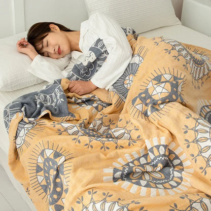 Baumwoll-Gaze Wohndecke mit geometrischem Muster für Zuhause und unterwegs