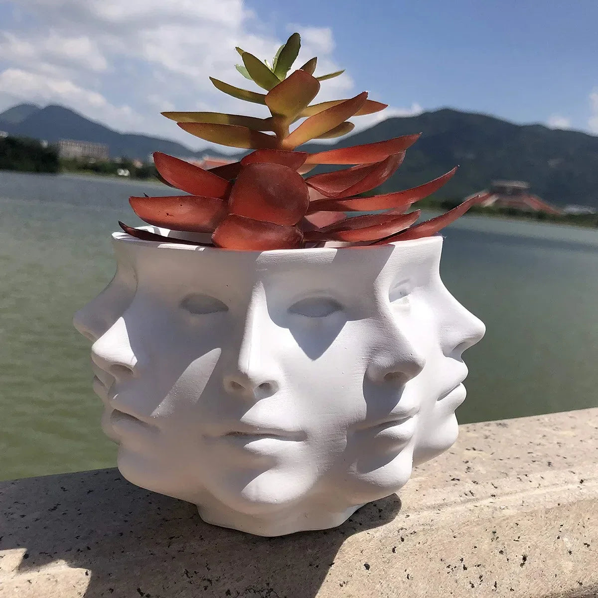 3D Gesichts-Blumentopf aus Kunstharz für moderne Wohn- und Bürodekoration