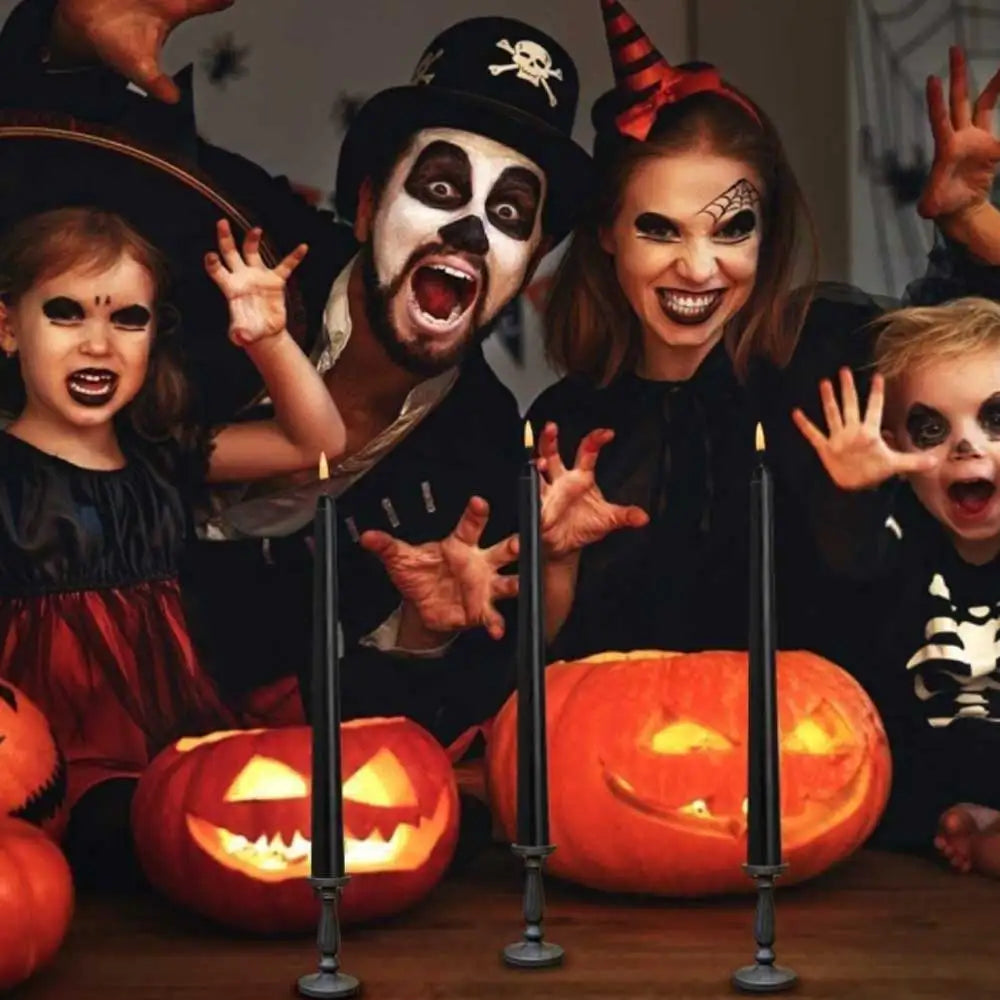 LED Kerzen Schwarz mit Fernbedienung – Flammenlose Dekokerzen für Halloween und Zuhause (28 cm)