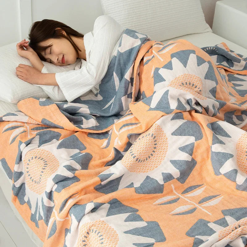 Baumwoll-Gaze Wohndecke mit geometrischem Muster für Zuhause und unterwegs