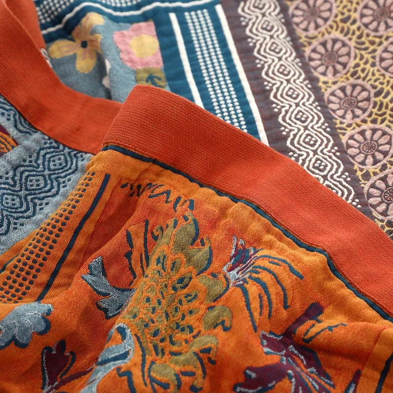 Boho Wohndecke aus Baumwoll-Polyester mit geometrischem Muster für Sofa und Wohnräume