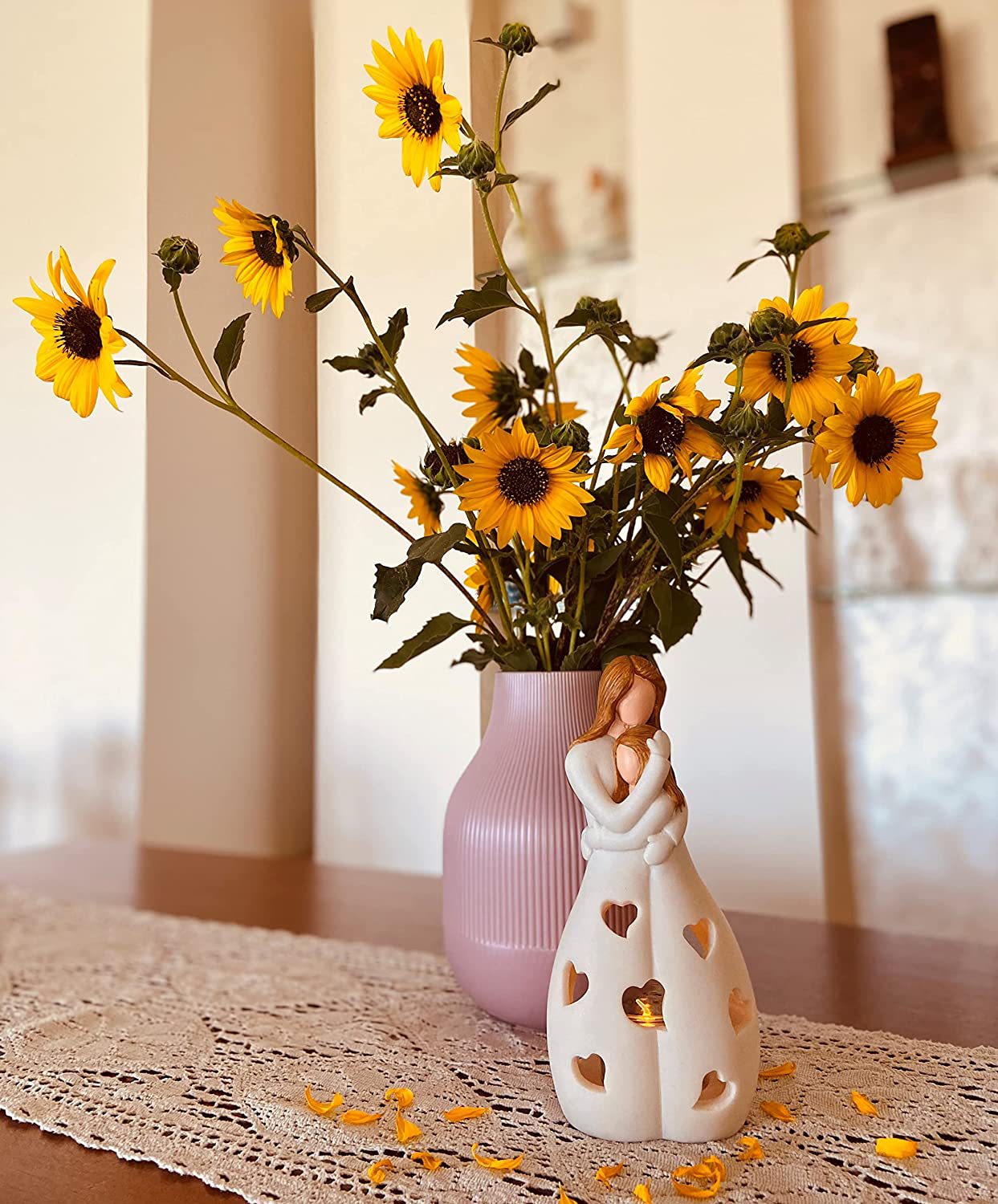 Kerzenhalter aus Holz mit Mutter-Tochter-Motiv für Zuhause oder als Geschenk