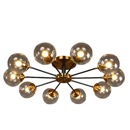 Nordische Kupfer-Deckenleuchte mit LED-Lampen und dimmbarer Glasabdeckung für Wohn- und Esszimmer