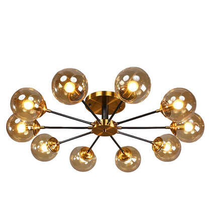 Nordische Kupfer-Deckenleuchte mit LED-Lampen und dimmbarer Glasabdeckung für Wohn- und Esszimmer