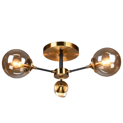 Nordische Kupfer-Deckenleuchte mit LED-Lampen und dimmbarer Glasabdeckung für Wohn- und Esszimmer