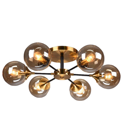 Nordische Kupfer-Deckenleuchte mit LED-Lampen und dimmbarer Glasabdeckung für Wohn- und Esszimmer