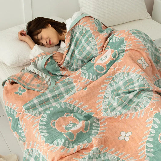 Baumwoll-Gaze Wohndecke mit geometrischem Muster für Zuhause und unterwegs