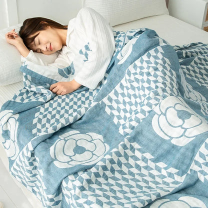 Baumwoll-Gaze Wohndecke mit geometrischem Muster für Zuhause und unterwegs