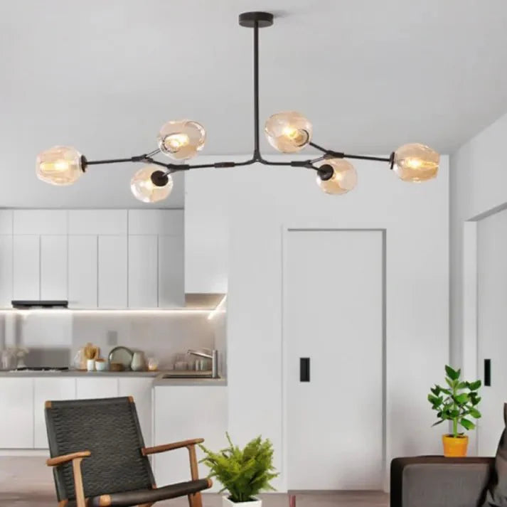 Sputnik Deckenleuchte aus Glas mit verzweigten Armen und Blasenglas-Kugeln für Wohn- und Esszimmer