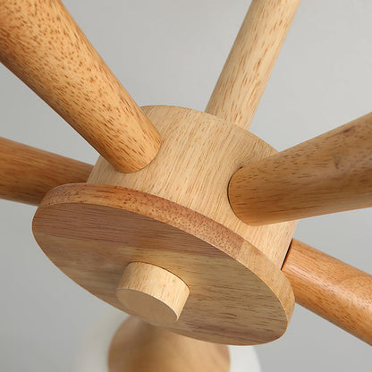 Hängelampe Holz mit Glas-Schirm – 3/4/5-flammig (Ø 50 cm x H 30 cm), E27 LED geeignet