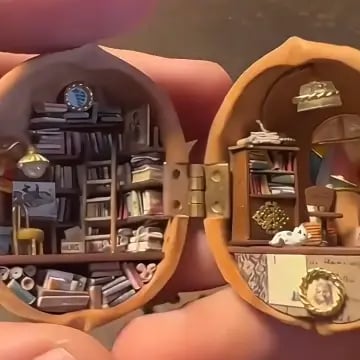 Miniatur-Puppenhaus aus Walnussschale mit Lichtschalter – Handgefertigtes Dekohaus