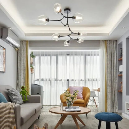 Sputnik Deckenleuchte aus Glas mit verzweigten Armen und Blasenglas-Kugeln für Wohn- und Esszimmer