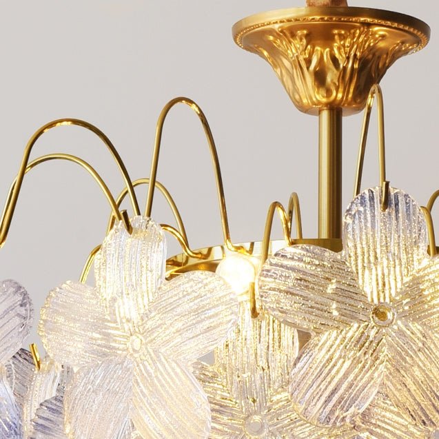 Vintage Glas-Kronleuchter mit Blumenmuster aus Buntglas für Wohnzimmer und Esszimmer