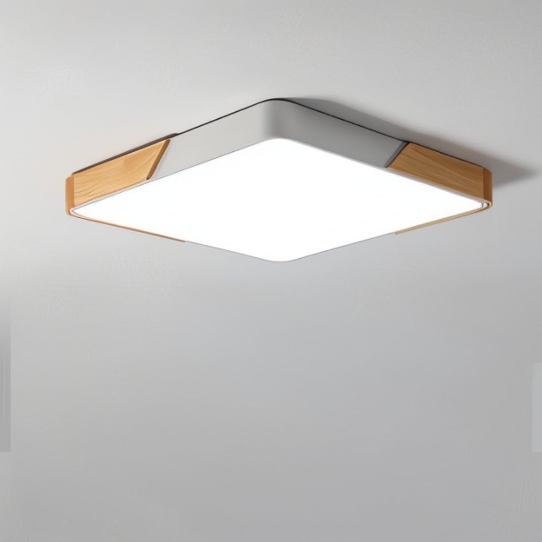 Runde LED-Deckenleuchte aus Holz und Metall mit Acryl-Diffusor und Dimmfunktion