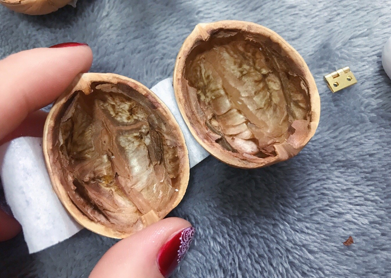 Miniatur-Puppenhaus aus Walnussschale mit Lichtschalter – Handgefertigtes Dekohaus