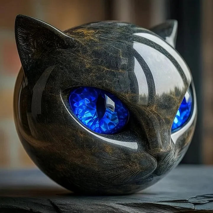 Dekorative Skulptur im Katzenkopf-Design, 8 cm hoch, für Regal, Tisch oder Konsole