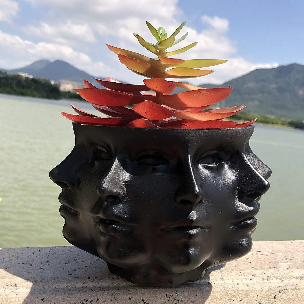 3D Gesichts-Blumentopf aus Kunstharz für moderne Wohn- und Bürodekoration